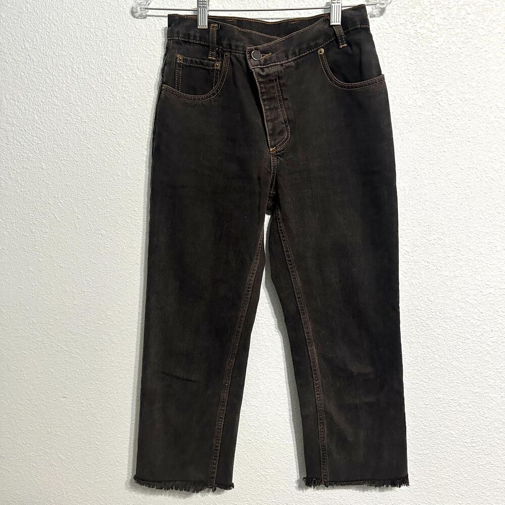 Monse Jeans Women Size 0 Black High Rise Skinny Frayed Hem Button Up